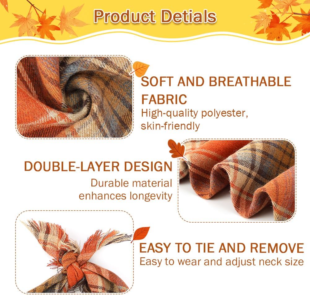 Fall Plaid Dog Bandana with Tassels | Thanksgiving Scarf for Dogs