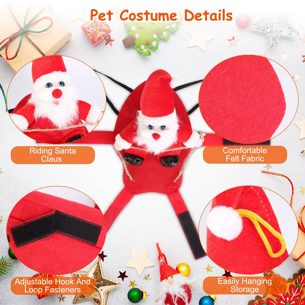 Santa Riding Pet Christmas Costume | Festive Red Coat with Bell | Dogs & Cats