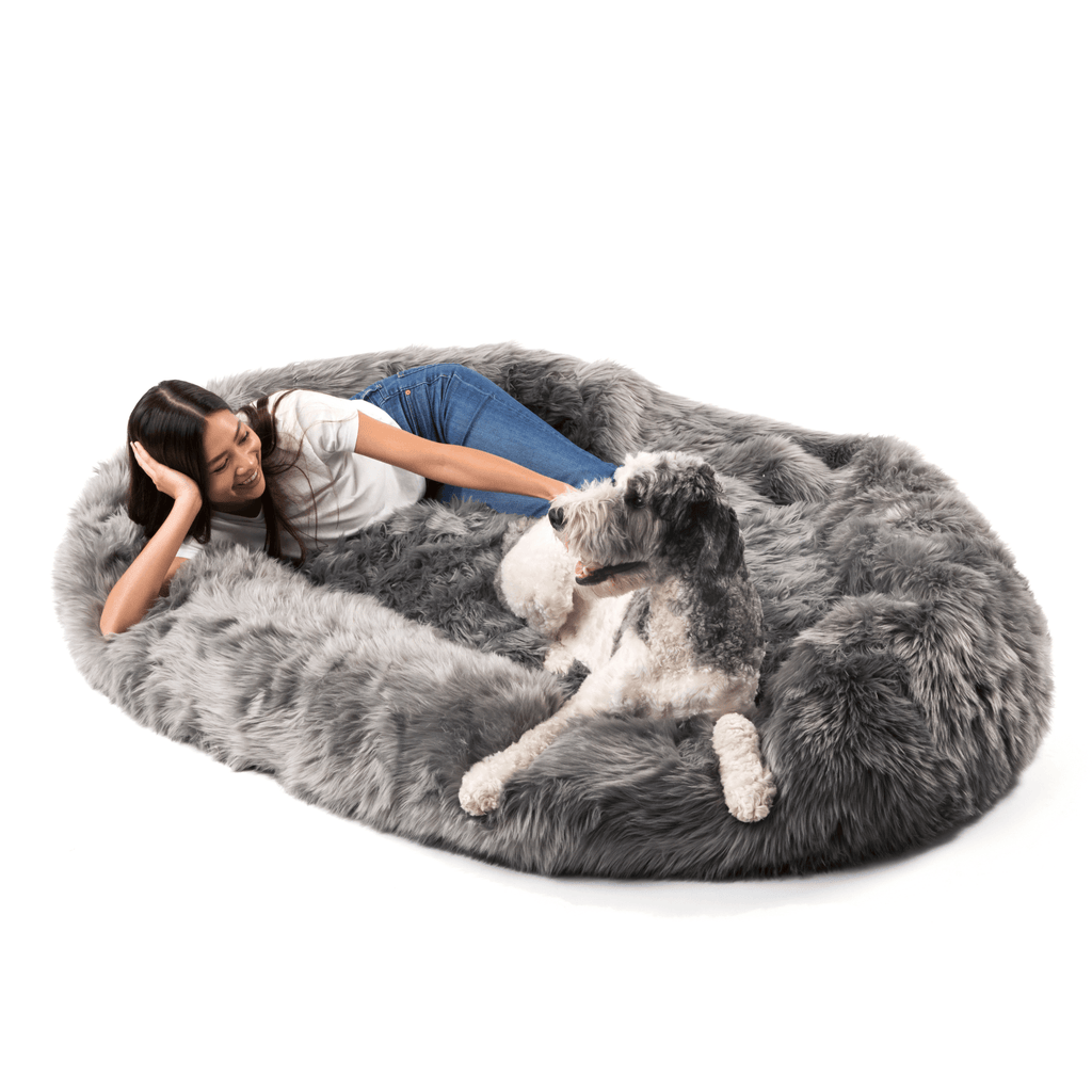 PupCloud™ Human-Size Faux Fur Memory Foam Dog Bed — Charcoal Grey