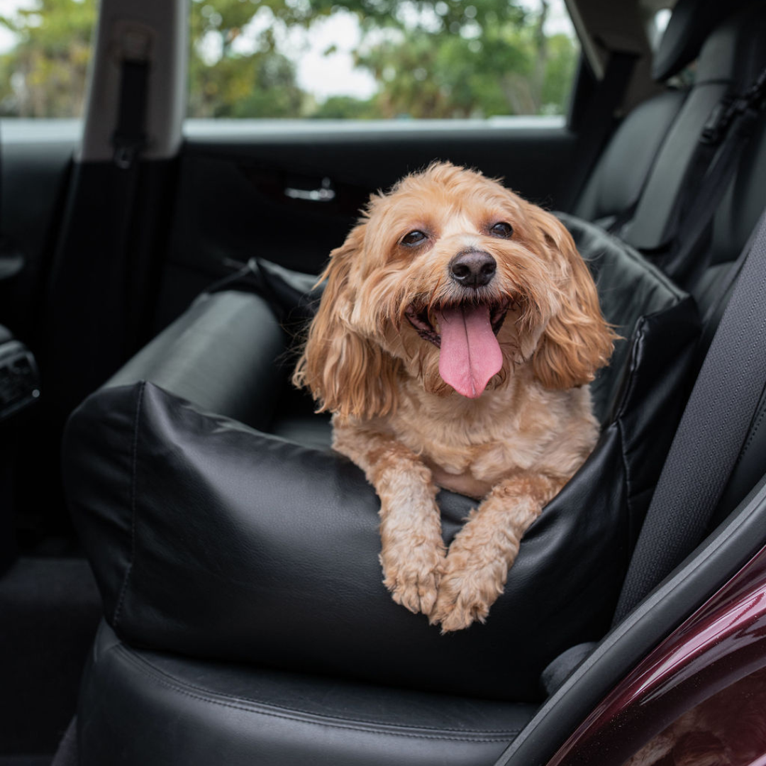 PupProtector™ Vegan Leather Memory Foam Dog Car Bed | Black
