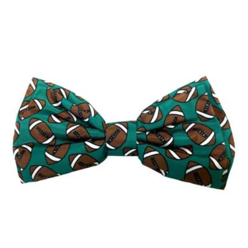 Football Print Dog Bow Tie — Game Day Pet Collar Accessory in Green (SM, LG, XL)