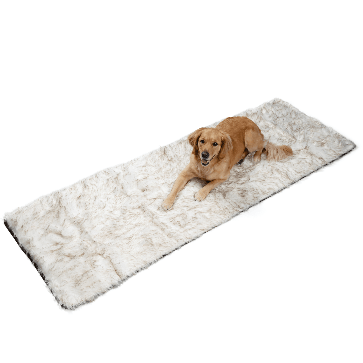 PupProtector™ Faux Fur Waterproof Bed Runner – White with Brown Accents