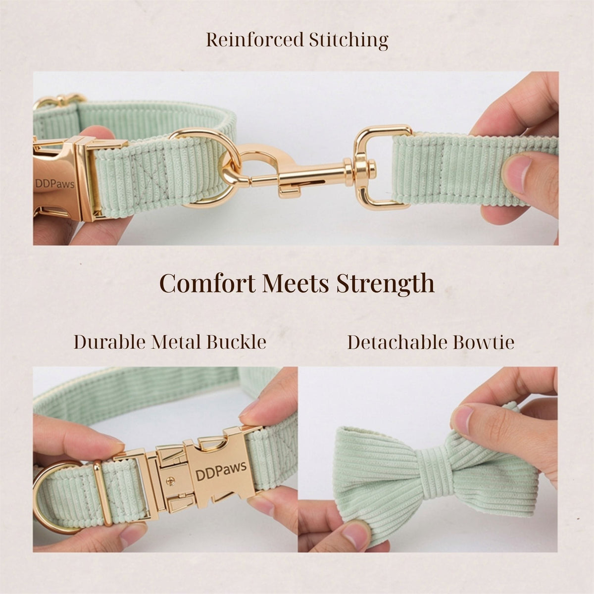 Sage Corduroy Dog Matching Set | Personalized Collar, Harness, Leash & Bowtie