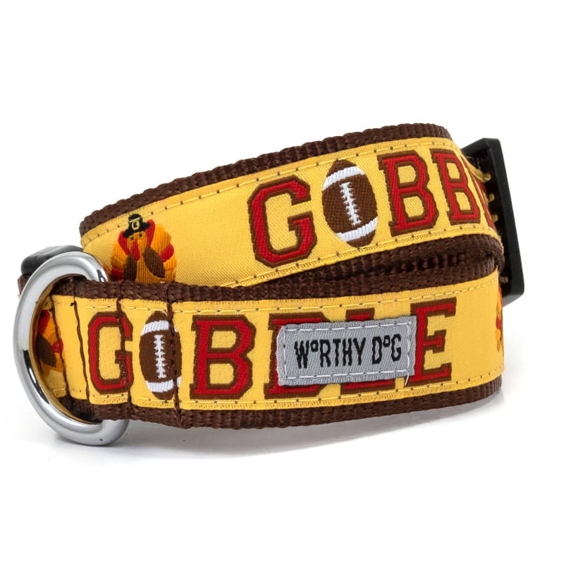 Gobble Gobble Football Dog Collar — Fall & Thanksgiving Pet Collar with Turkey Print (SM–XL)