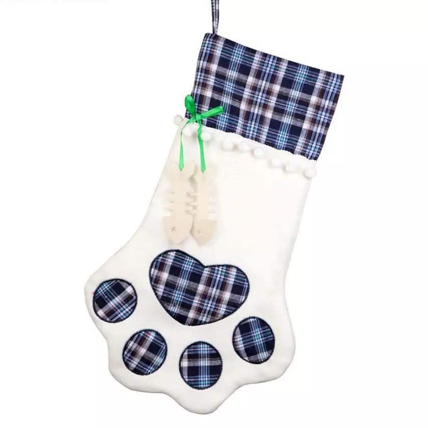 Plaid Christmas Pet Stockings | 2-Pack for Dogs & Cats | Paw Print Design