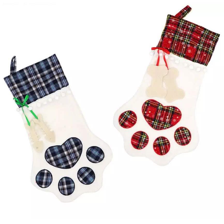 Plaid Christmas Pet Stockings | 2-Pack for Dogs & Cats | Paw Print Design