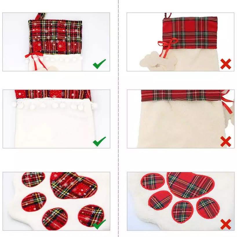 Plaid Christmas Pet Stockings | 2-Pack for Dogs & Cats | Paw Print Design