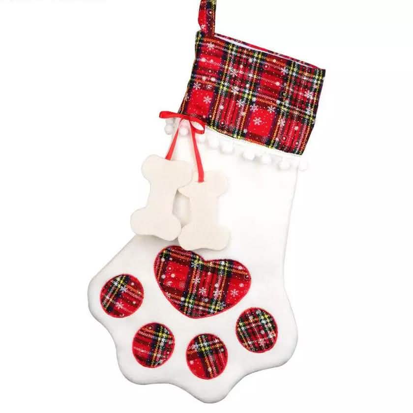 Plaid Christmas Pet Stockings | 2-Pack for Dogs & Cats | Paw Print Design