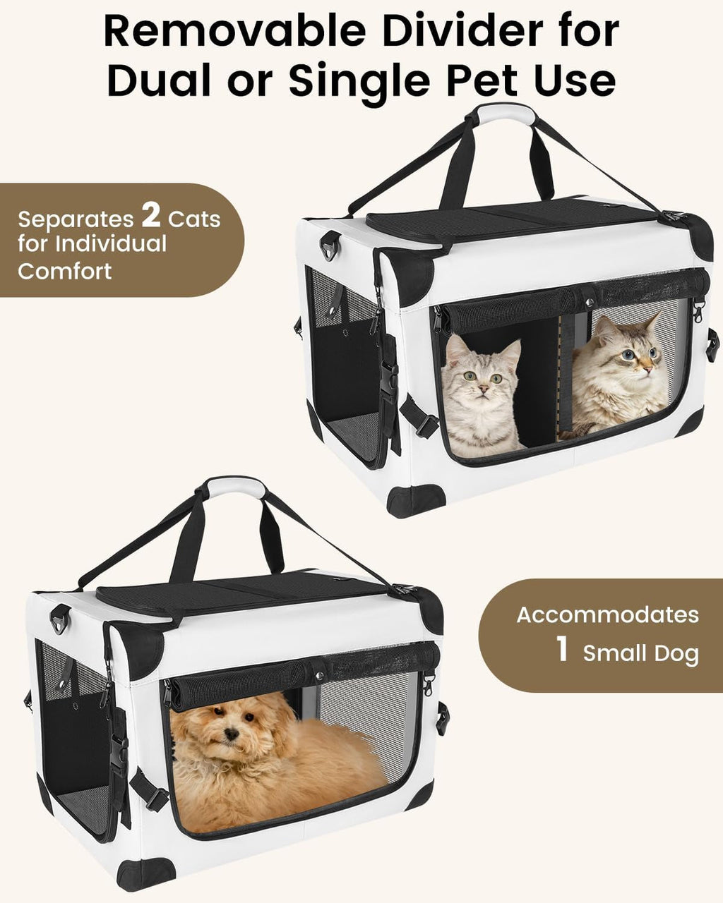 Luxury Soft-Sided Cat Carrier for Two | Removable Divider | Up to 55 lbs