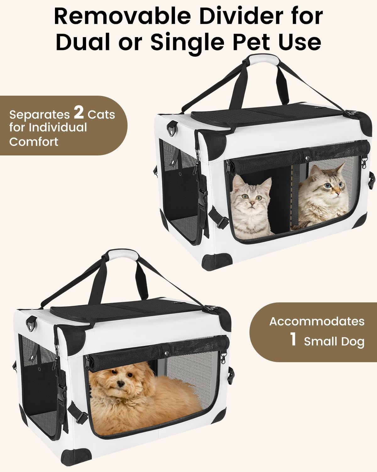 Luxury Soft-Sided Cat Carrier for Two | Removable Divider | Up to 55 lbs