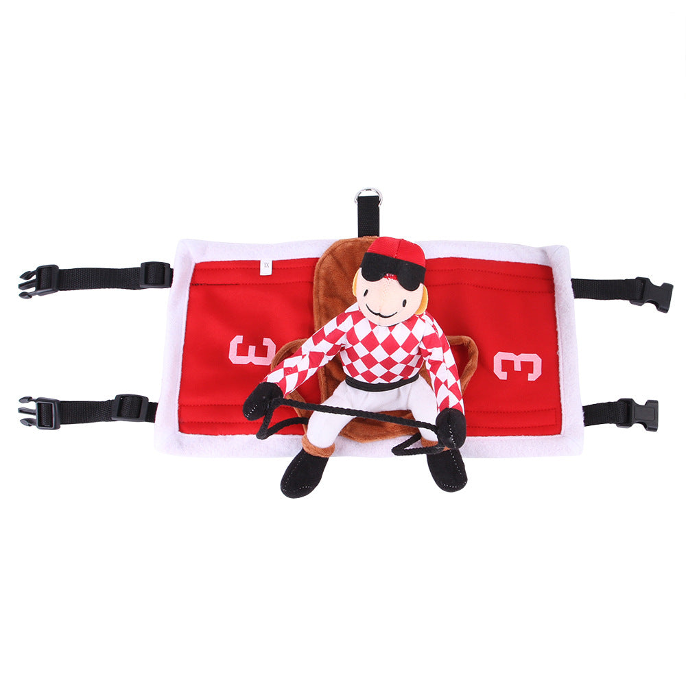 Dog Halloween Costume | Plush Jockey Rider Saddle Look | Adjustable | Sizes S–XL