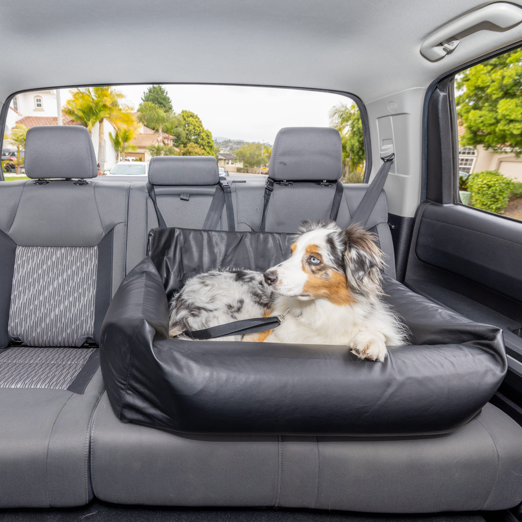 PupProtector™ Vegan Leather Memory Foam Dog Car Bed | Black