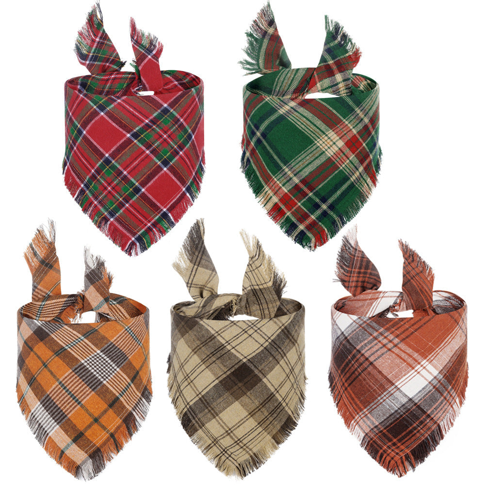 Fall Plaid Dog Bandana with Tassels | Thanksgiving Scarf for Dogs