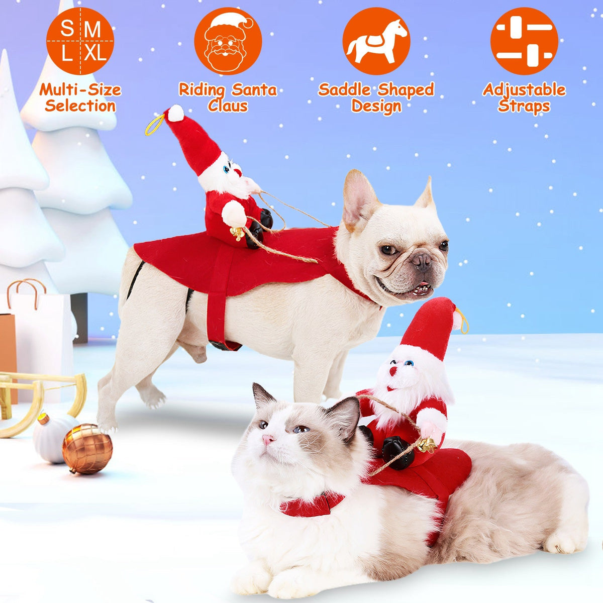 Santa Riding Pet Christmas Costume | Festive Red Coat with Bell | Dogs & Cats