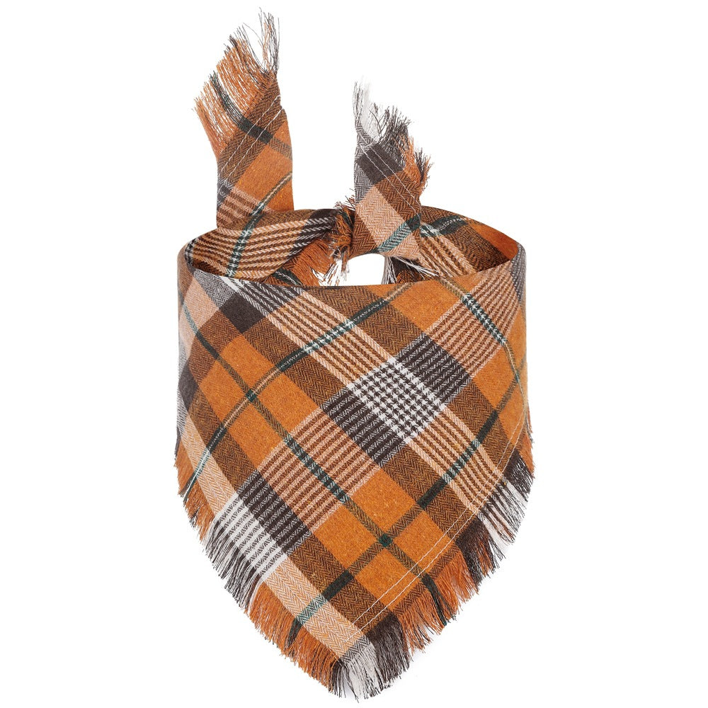 Fall Plaid Dog Bandana with Tassels | Thanksgiving Scarf for Dogs