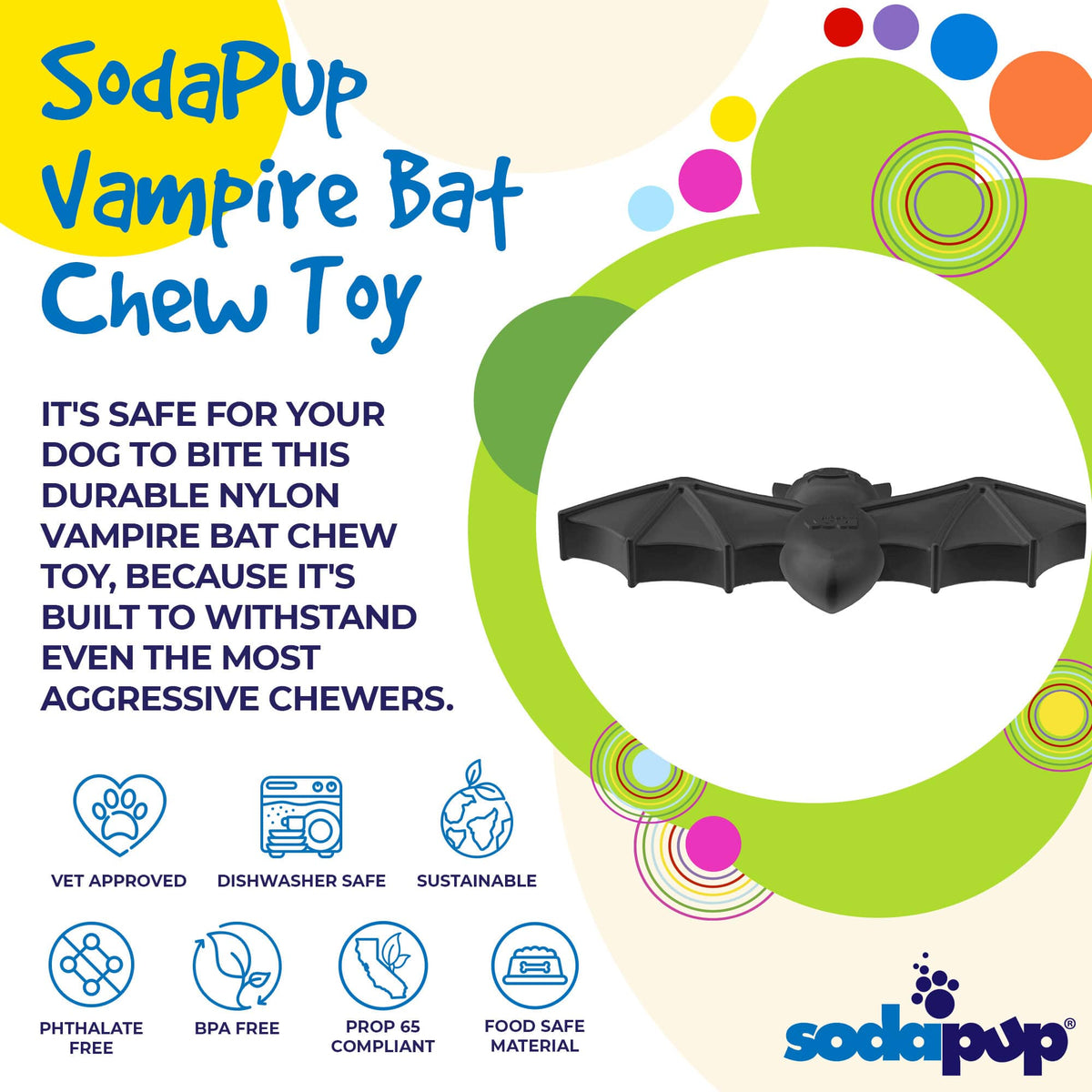 SodaPup Vampire Bat eChew | Nylon Chew Toy & Lick Mat for Dogs