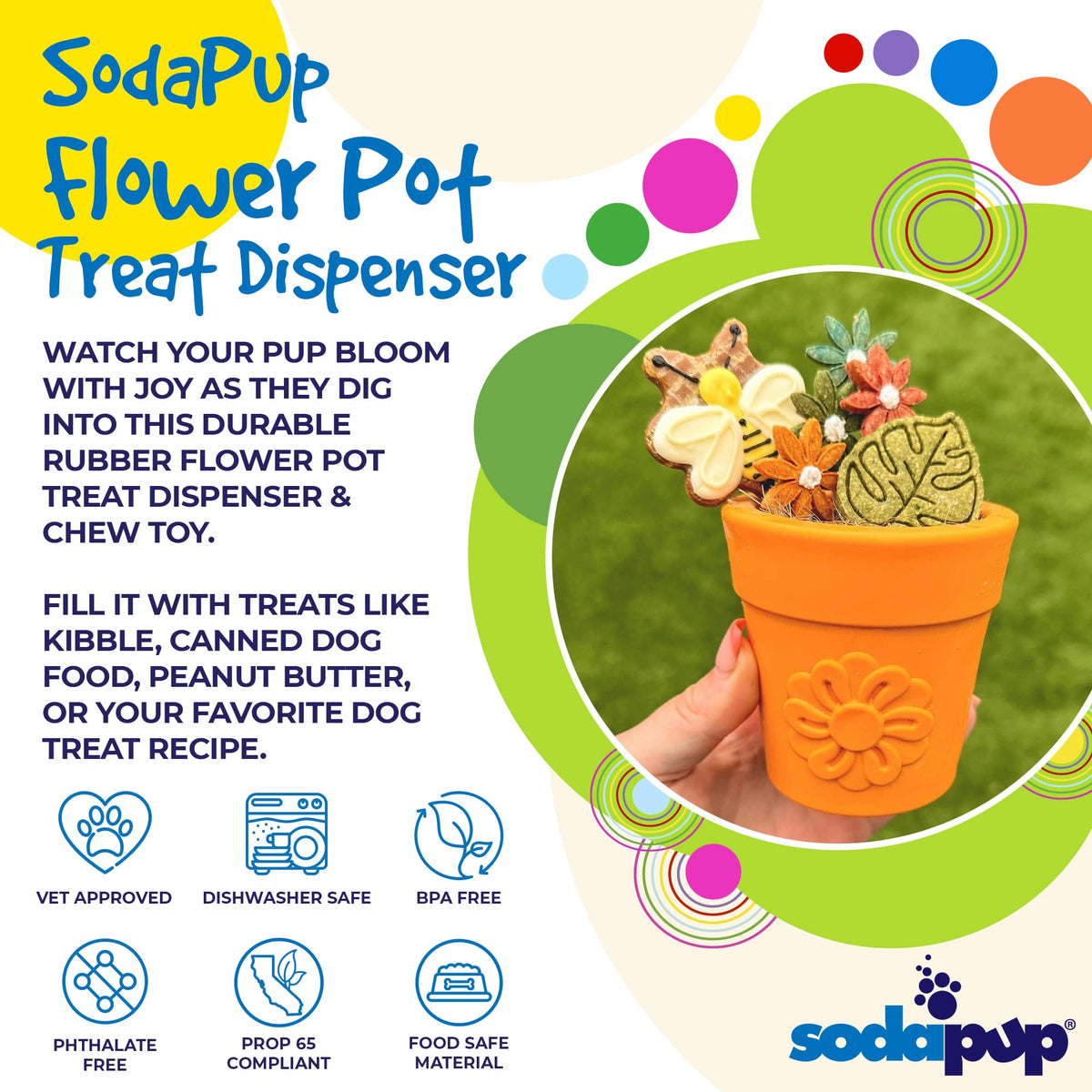 Large Flower Pot eCup Dog Treat Dispenser | Durable USA-Made Enrichment Toy | SodaPup