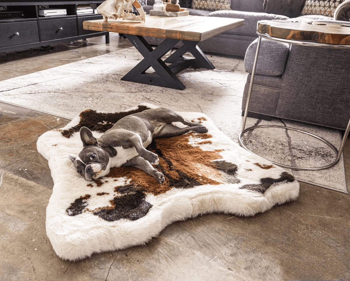 PupRug® Faux Cowhide Orthopedic Memory Foam Dog Bed — Brown