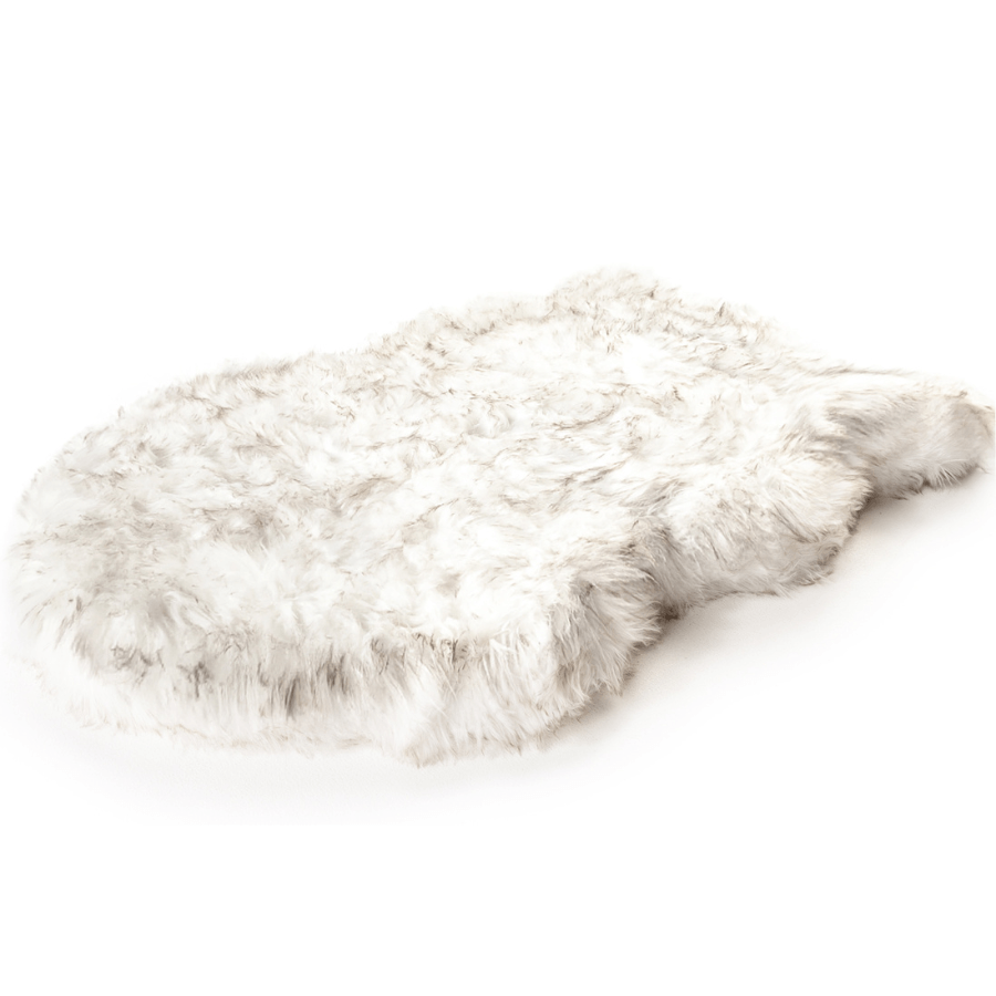 PupRug® Faux Fur Orthopedic Dog Bed | Curve White with Brown Accents