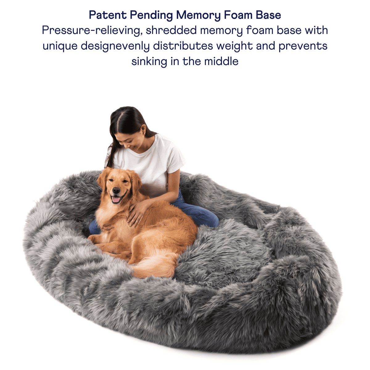 PupCloud™ Human-Size Faux Fur Memory Foam Dog Bed — Charcoal Grey