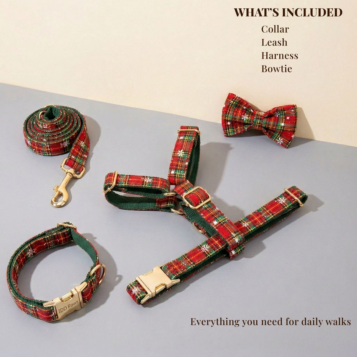 Personalized Christmas Plaid Dog Walking Set