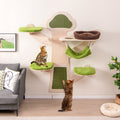Wall-Mounted Cat Tower — 5-Layer Cat Wall Shelves with Hammock, Bed, Sisal Posts & Padded Platforms (Green)