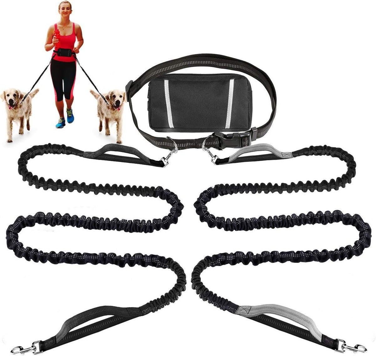 Reflective Running Leash Set with Waist Bag