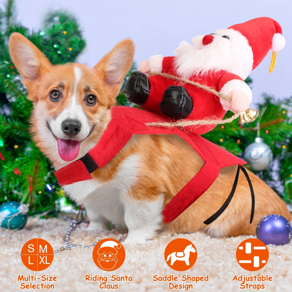 Santa Riding Pet Christmas Costume | Festive Red Coat with Bell | Dogs & Cats