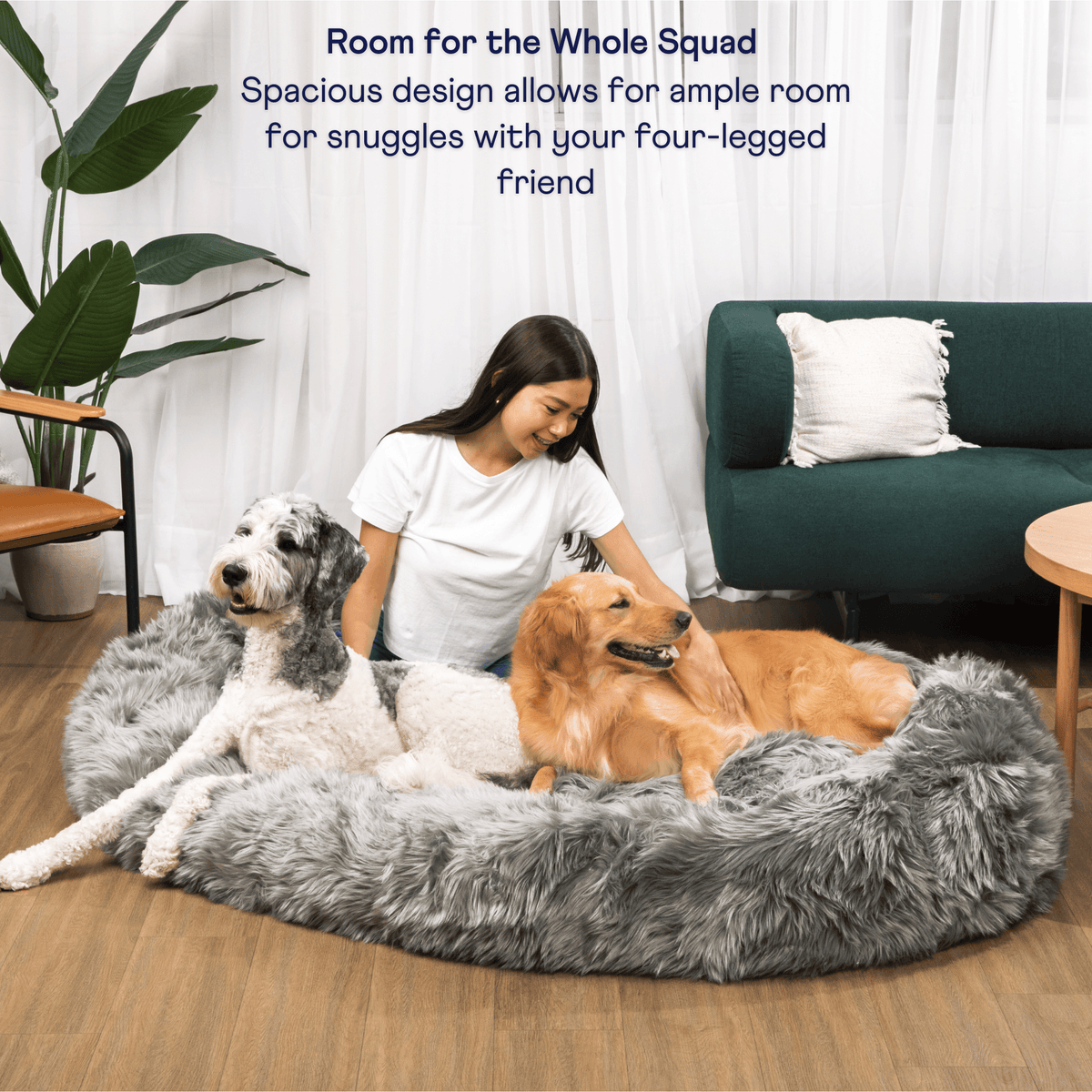 PupCloud™ Human-Size Faux Fur Memory Foam Dog Bed — Charcoal Grey