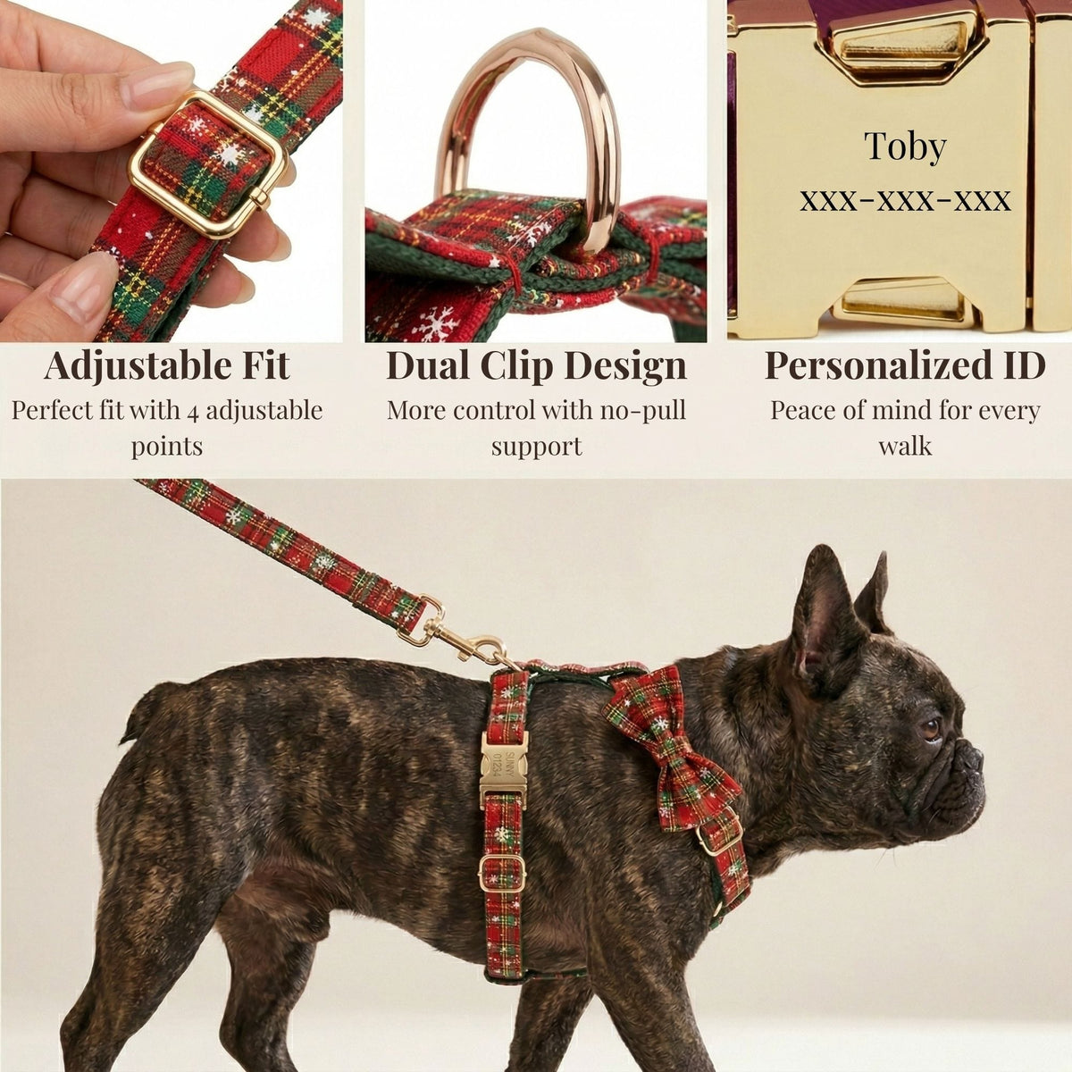 Personalized Christmas Plaid Dog Walking Set