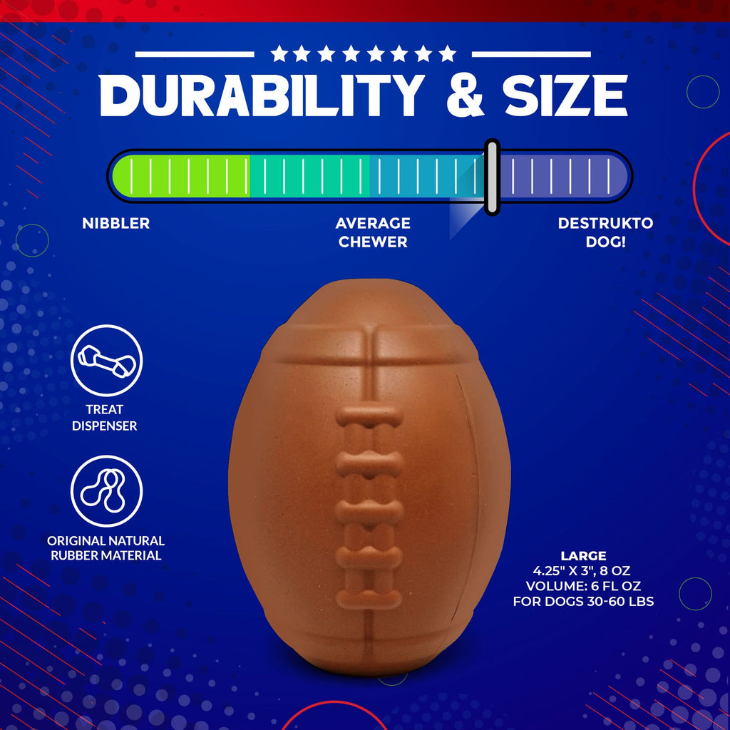 SodaPup Football Dog Chew Toy & Treat Dispenser | Durable Natural Rubber | USA Made | Large