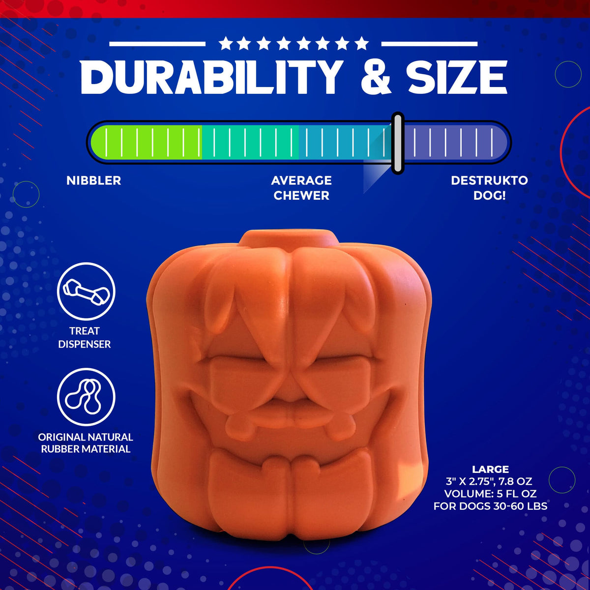 SodaPup Jack-O'-Lantern eDispenser — Halloween Chew Toy & Treat Dispenser for Large Dogs