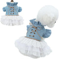 Retro Denim Dog & Cat Dress | Flared Sleeves & Layered Cake Skirt for Small Breeds