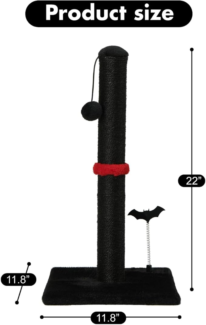 MECOOL Black Gothic Cat Scratching Post — Premium Sisal with Hanging Ball for Indoor Cats & Kittens (22")