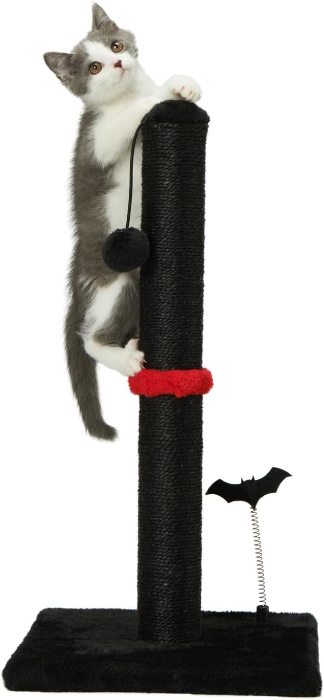 MECOOL Black Gothic Cat Scratching Post — Premium Sisal with Hanging Ball for Indoor Cats & Kittens (22")