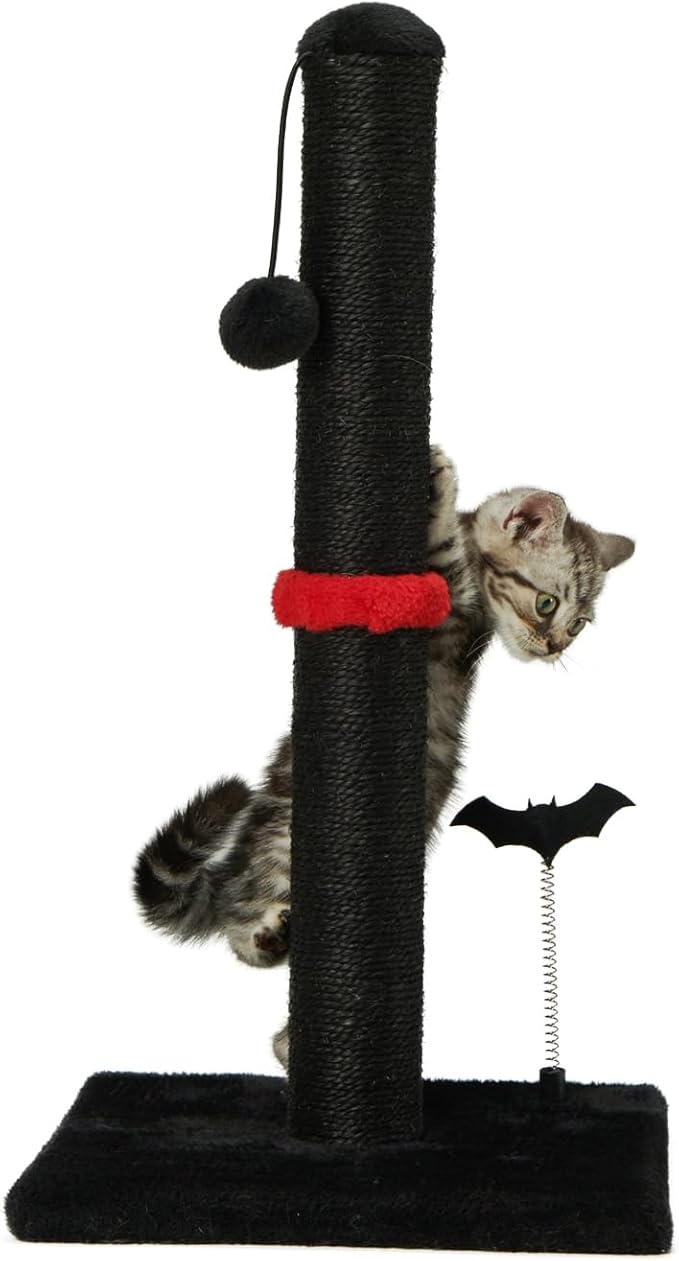 MECOOL Black Gothic Cat Scratching Post — Premium Sisal with Hanging Ball for Indoor Cats & Kittens (22")
