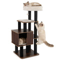 Wooden Cat Tree — 53.5" Furniture-Style Cat Tower with Fence Condo, Top Perch & Scratching Posts (Brown)