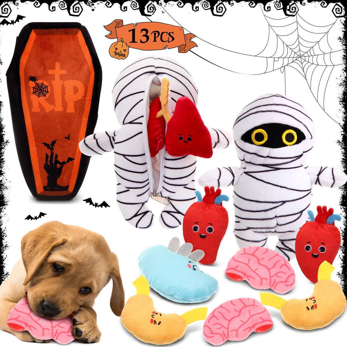 Halloween Dog Toy Set | 13-Piece Mummy Hide & Seek Puzzle Toy | Interactive Dog Toys