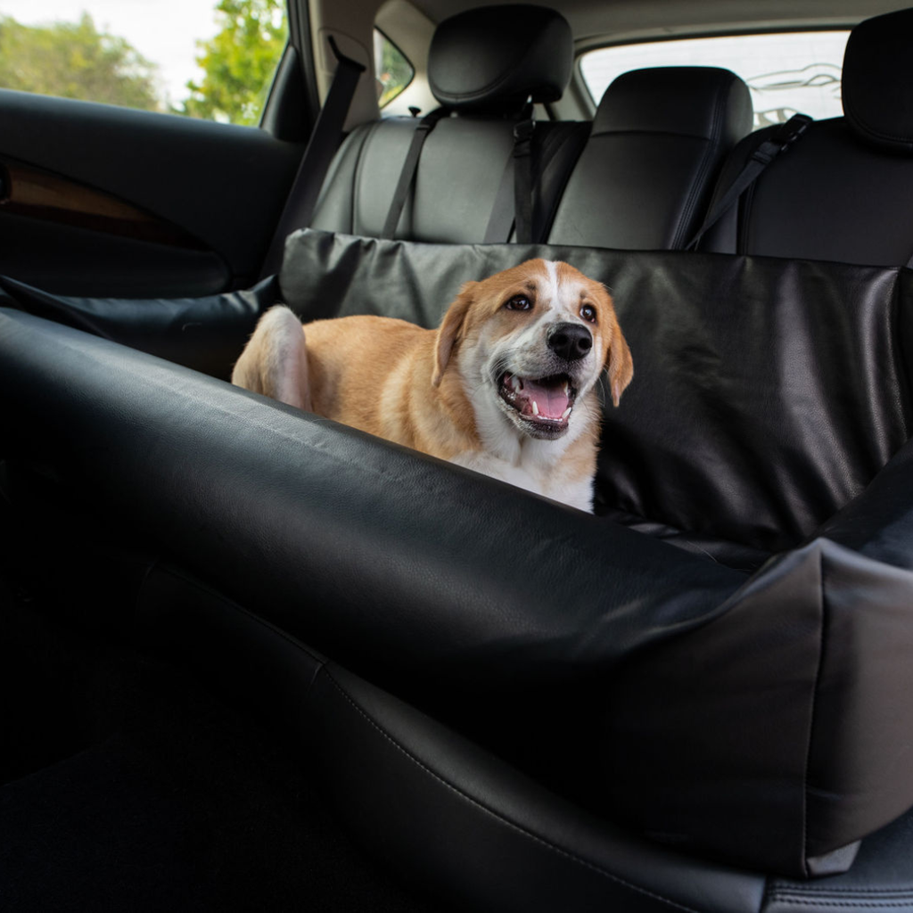 PupProtector™ Vegan Leather Memory Foam Dog Car Bed | Black