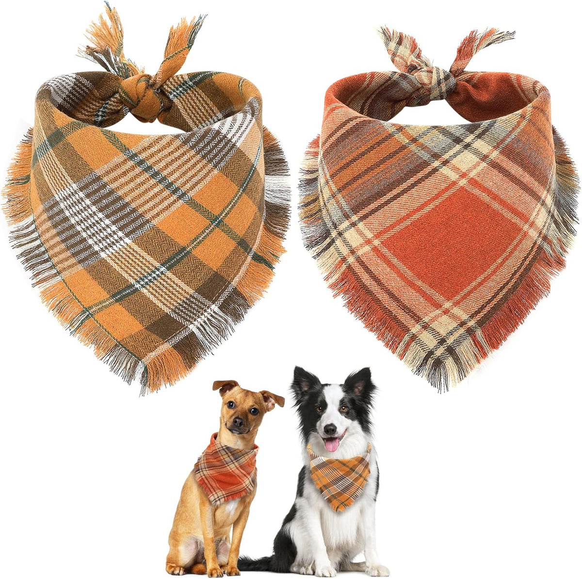 Fall Plaid Dog Bandana with Tassels | Thanksgiving Scarf for Dogs