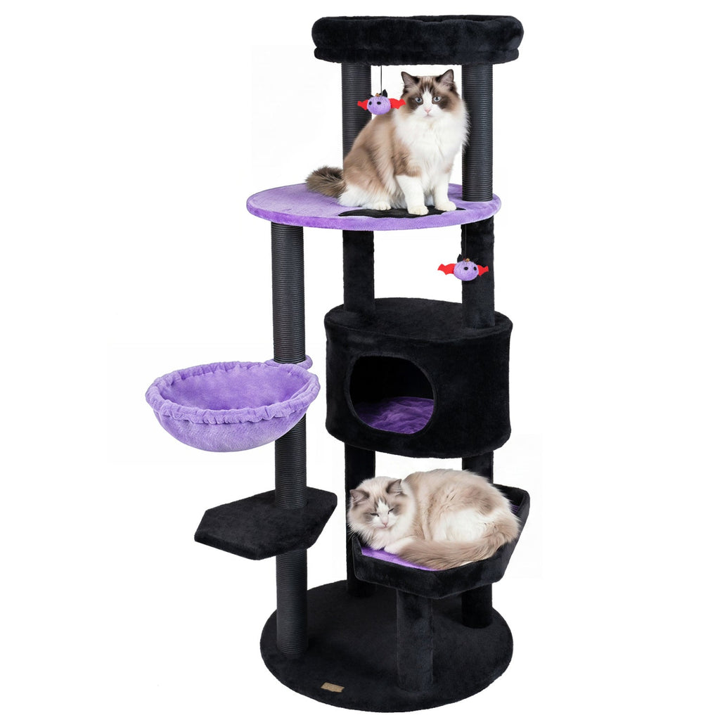 60" Gothic Halloween Cat Tower with Coffin Bed & Spider Toys
