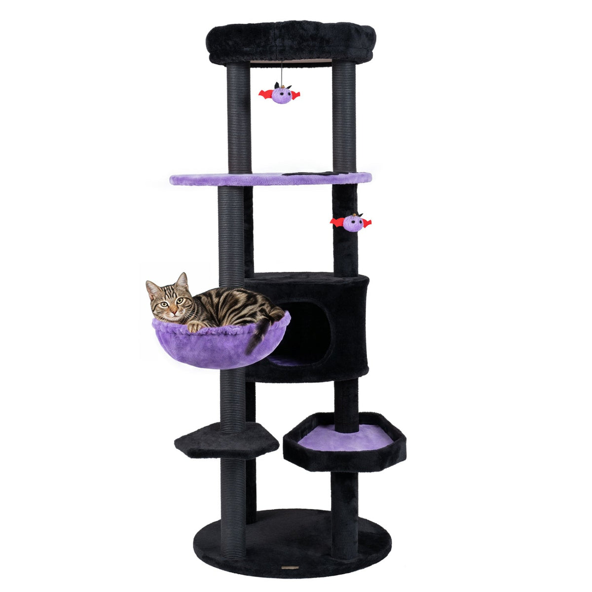 60" Gothic Halloween Cat Tower with Coffin Bed & Spider Toys
