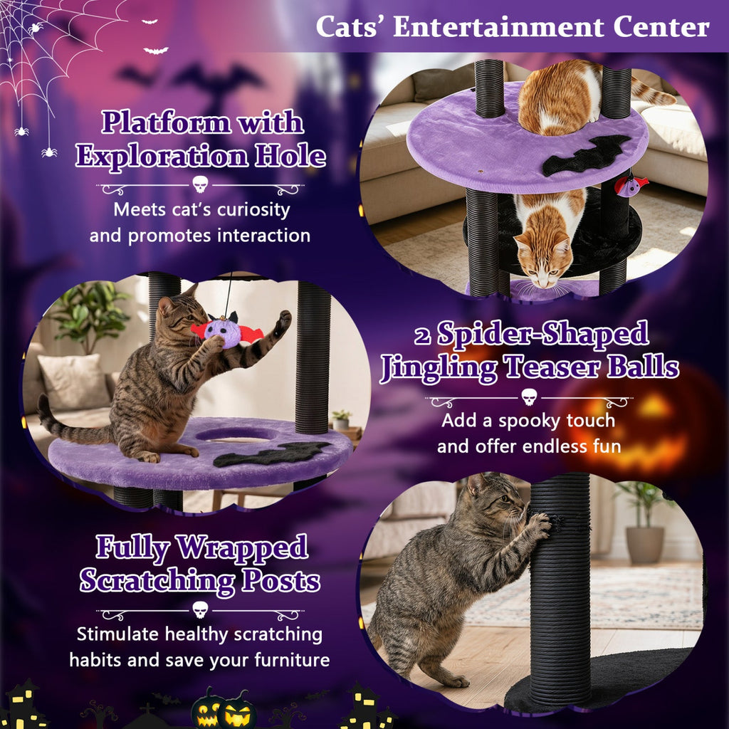 60" Gothic Halloween Cat Tower with Coffin Bed & Spider Toys