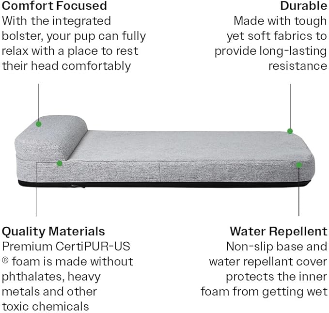 Diggs Bolstr Orthopedic Dog Crate Bed | Memory Foam + Bolster Headrest | Machine Washable | Small