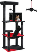 PETEPELA Gothic Black Cat Tree — 56" Tall Tower with Super Large Hammock, Condo & Sisal Posts (Halloween & Dark Decor)