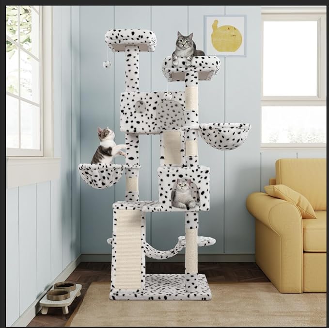 MUTICOR 66" Multi-Level Cat Tree — Plush Perches, Condo, Hammock & Sisal Posts for Large Indoor Cats (White & Black)