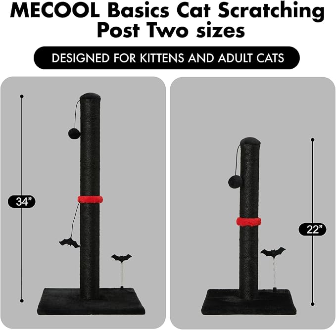 MECOOL Black Gothic Cat Scratching Post — Premium Sisal with Hanging Ball for Indoor Cats & Kittens (22")