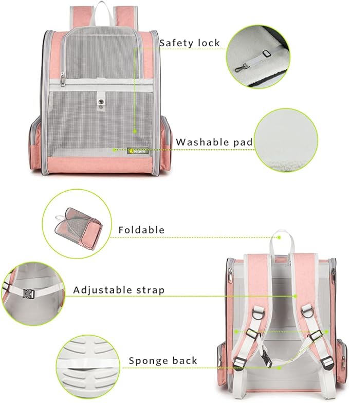 Bubble Window Pet Carrier Backpack | Cats & Dogs up to 18 lbs | Mesh Pink