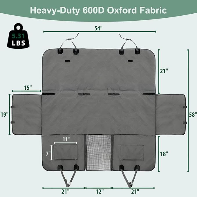 Luxury 3-in-1 Dog Car Seat Cover – Waterproof Hammock, Bench & Trunk Mat (Grey)