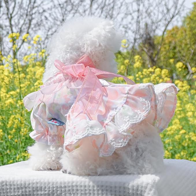 Princess Pink Dog & Cat Dress | Bubble Sleeves, Bow Detail & Built-In Leash Ring